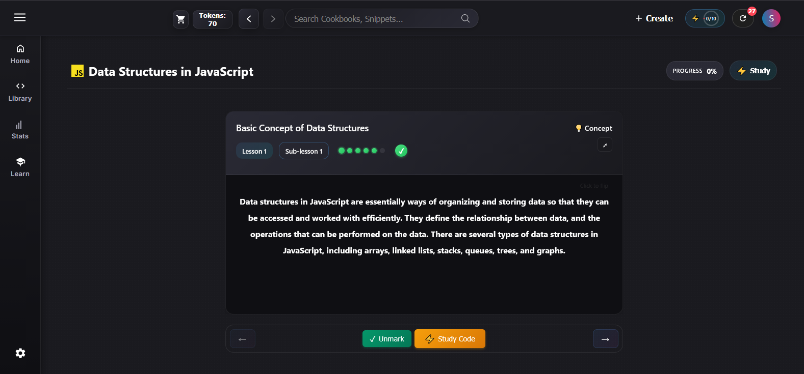 FlashCode Learn Page Interface